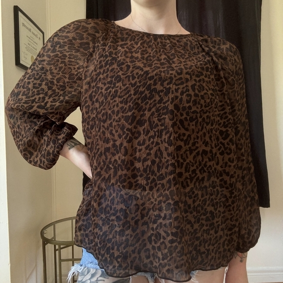 Zara Brown Sheer Leopard Print Blouse - Picture 1 of 9